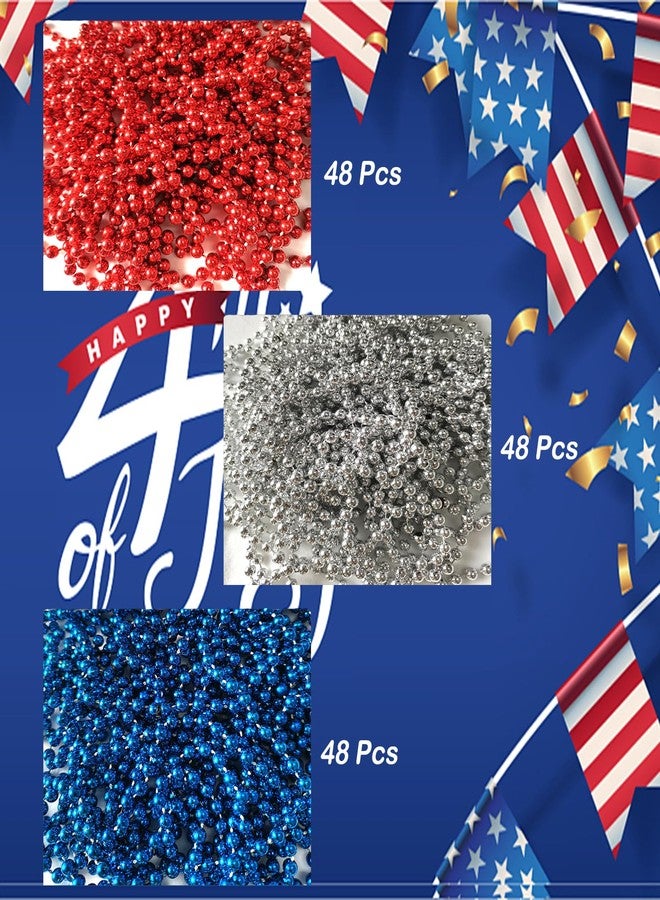 Becfupo 144 Pcs 31.5 Inch Red Blue Silver Patriotic Beads Necklaces, 4th of July Beads Bulk For Independence Day, 4th of July Decoration, Parade - Image 2